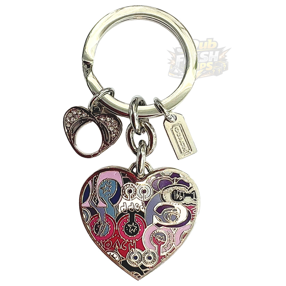 💜✨ NWOT Authentic Coach Poppy Graffiti Heart Keychain / Fob – Style 92939 ✨💜